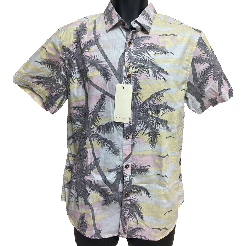 Zip Code Mens Hawaiian Shirt Size Large Short Sleeve Button Down New NWT Floral